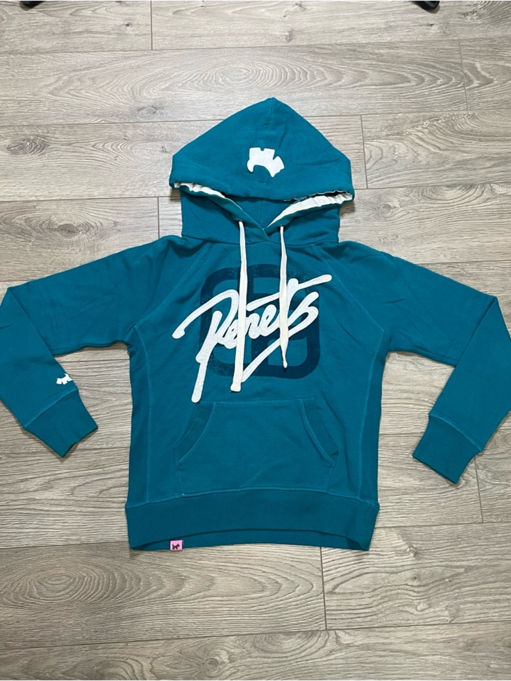Joshua Perets Teal Blue Logo Hoodie Size Medium | Y2K Aesthetic Pullover